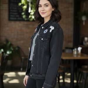 Monat ~ Black Denim Jacket ~ Relaxed Fit~ oversized ~ Boss Babe” ~ size M